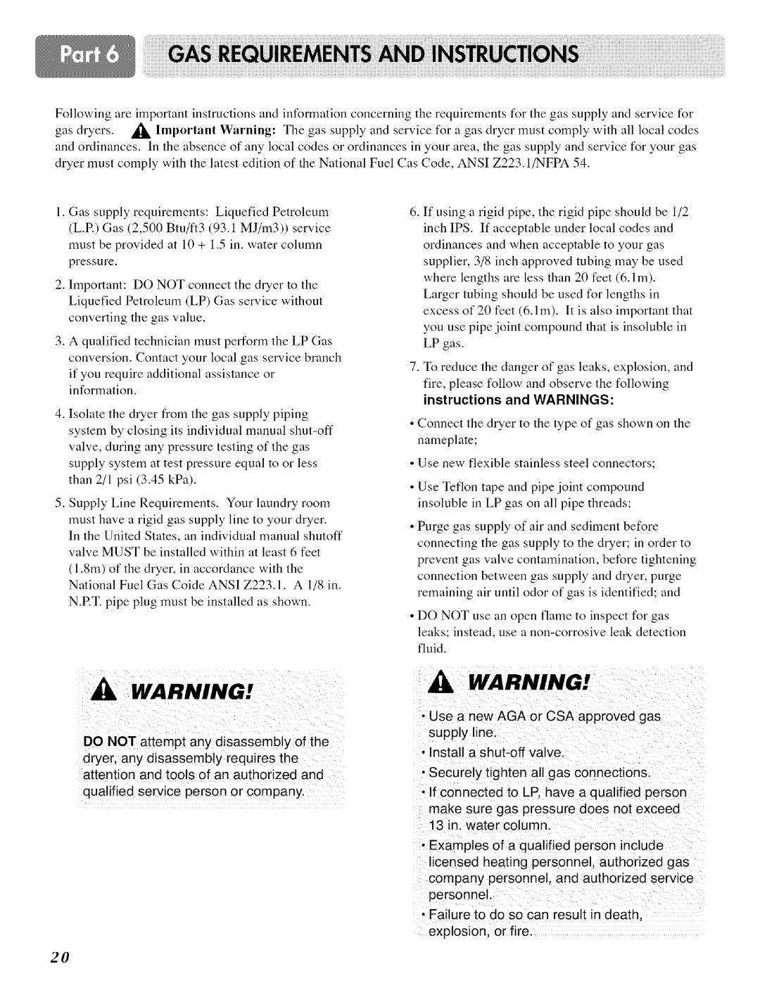 LG Electronics DLE 5977W, DLE 5977 B, D 5988 B, D 5988W owner manual Instructions and Warnings 