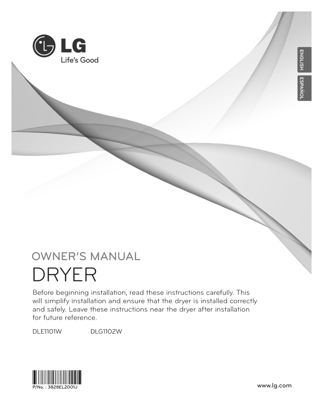 LG Electronics DLG1102W, DLE1101W owner manual DrYer, No El2001J 