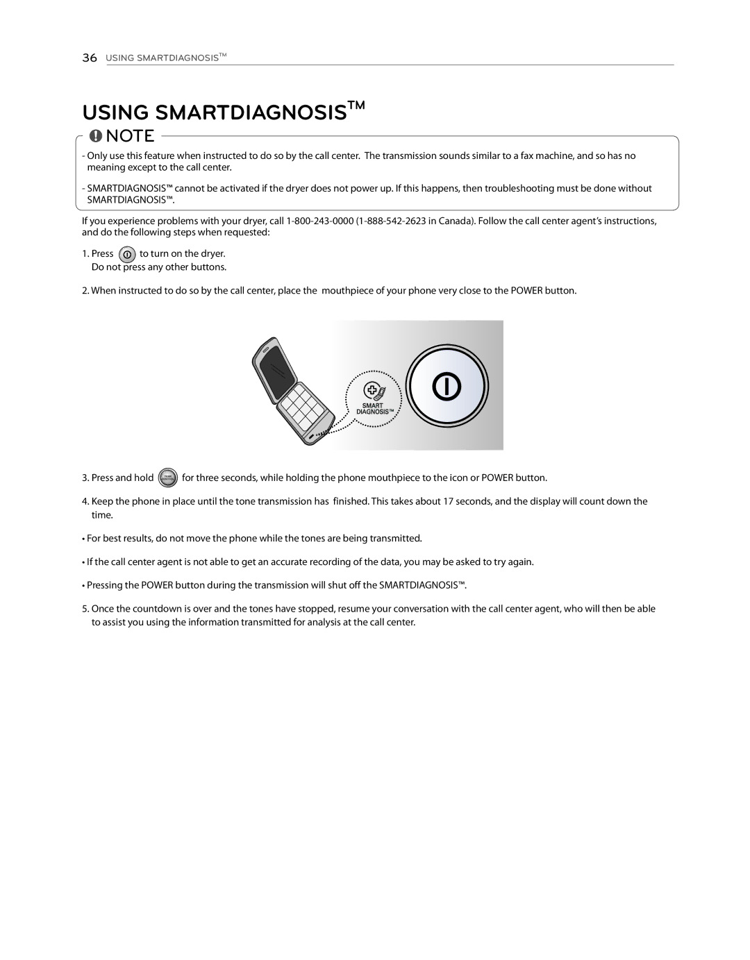 LG Electronics DLE1101W, DLG1102W owner manual Using Smartdiagnosistm 