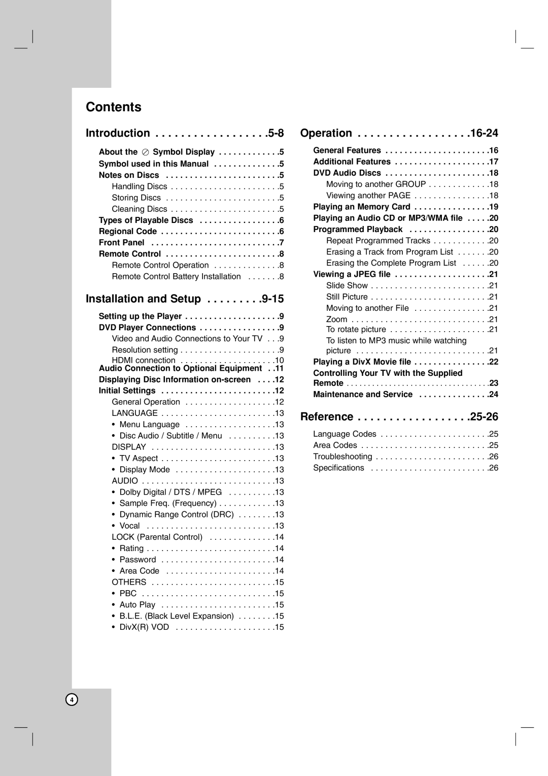 LG Electronics DN191H owner manual Contents 