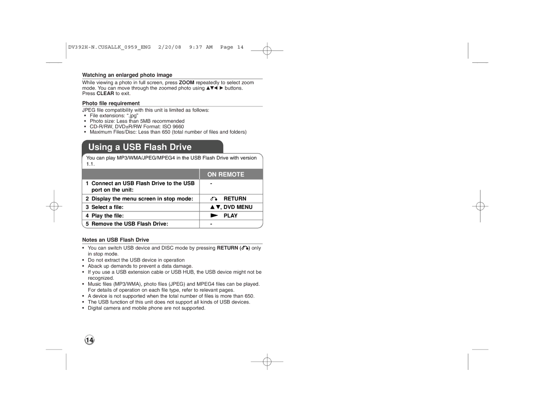 LG Electronics DN898 manual Using a USB Flash Drive 