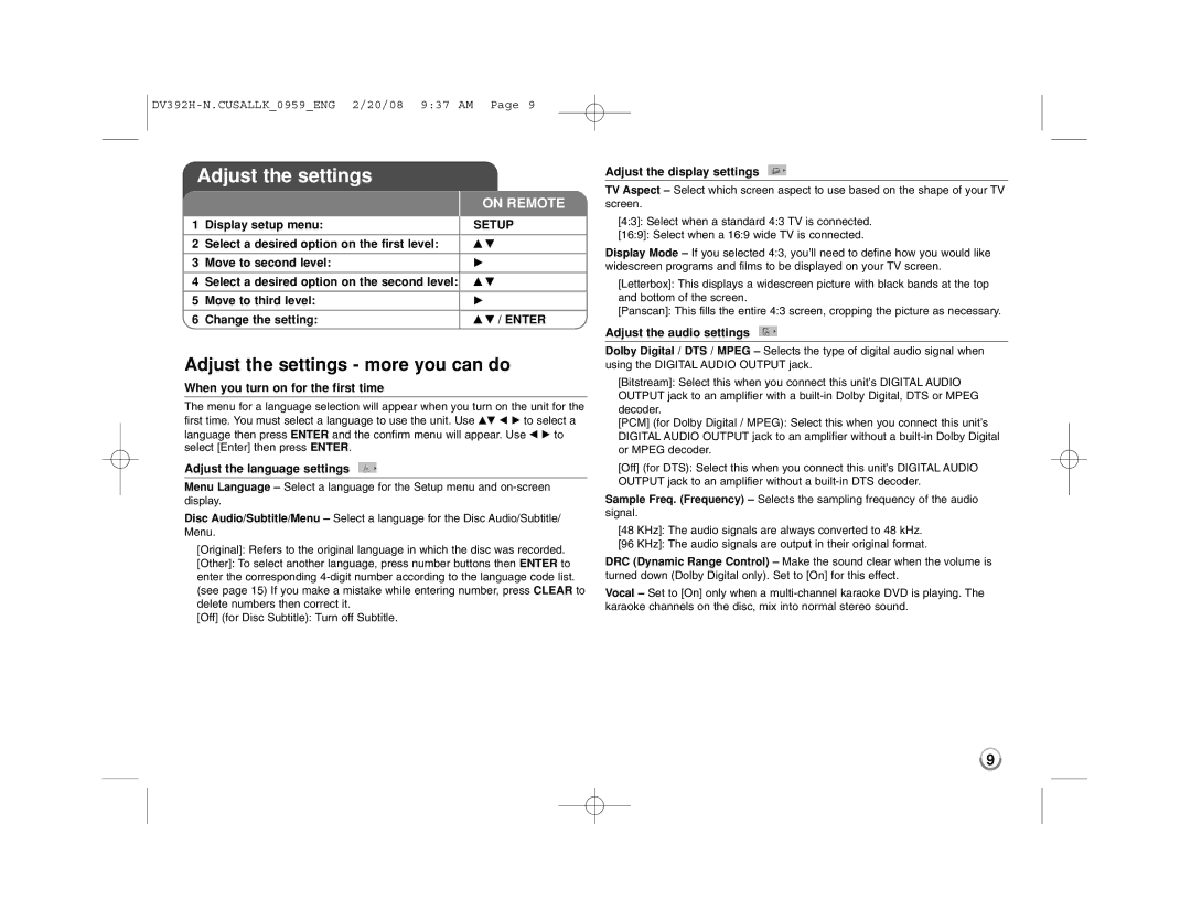 LG Electronics DN898 manual Adjust the settings more you can do 