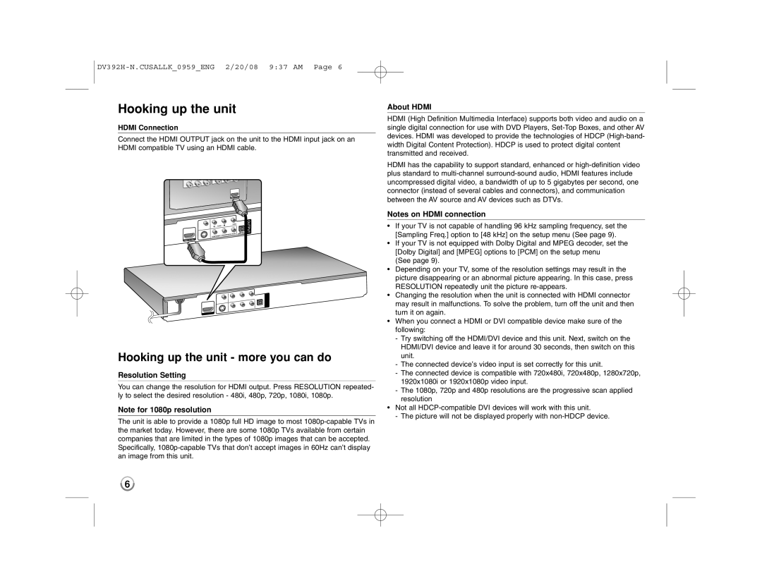 LG Electronics DN898 manual Hooking up the unit - more you can do, DV392H-N.CUSALLK0959ENG 2/20/08 937 AM Page 