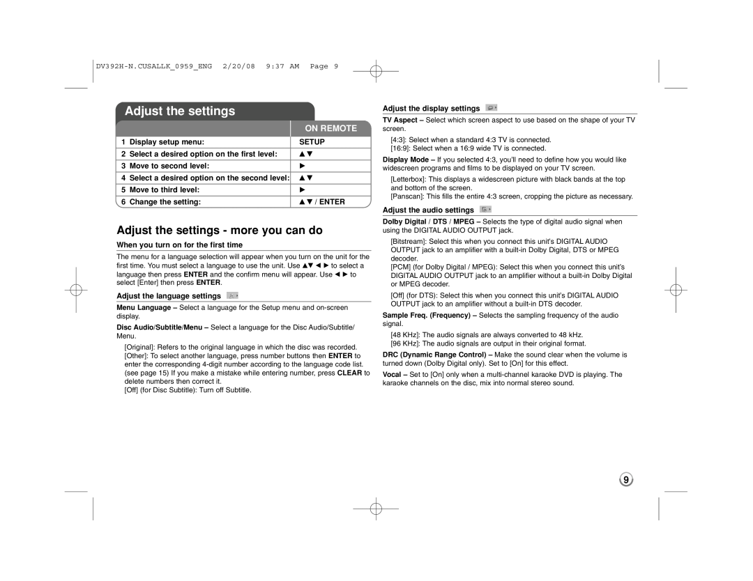 LG Electronics DN898 manual Adjust the settings - more you can do, On Remote 