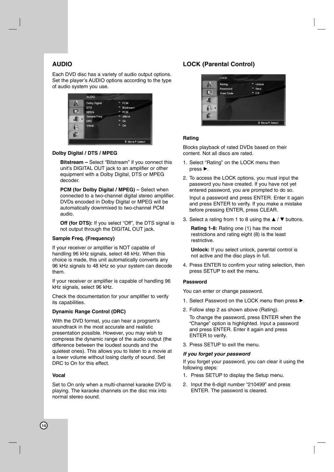 LG Electronics DNX190UH, DNX190MH owner manual Lock Parental Control 