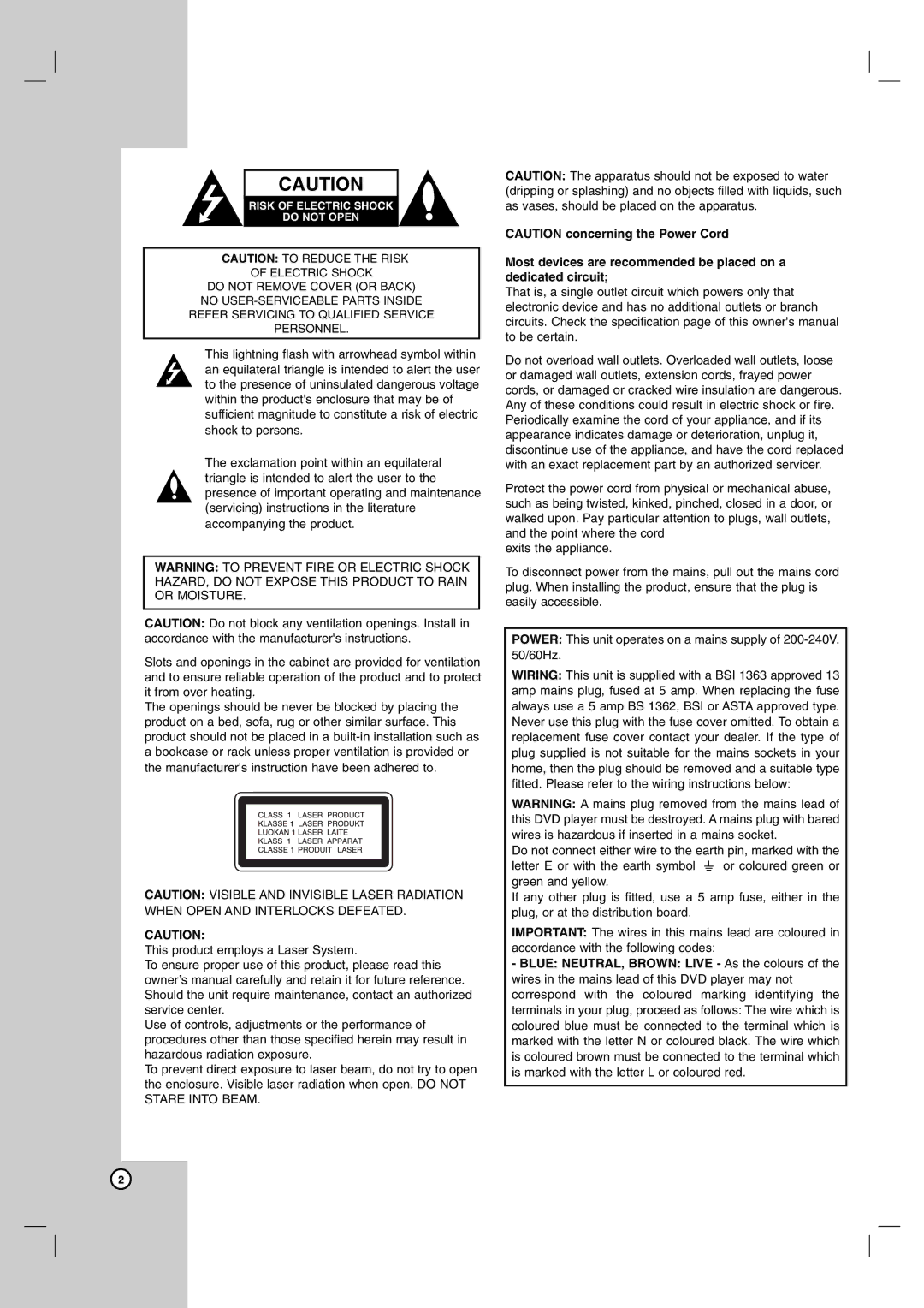 LG Electronics DNX190UH, DNX190MH owner manual Risk of Electric Shock Do not Open 