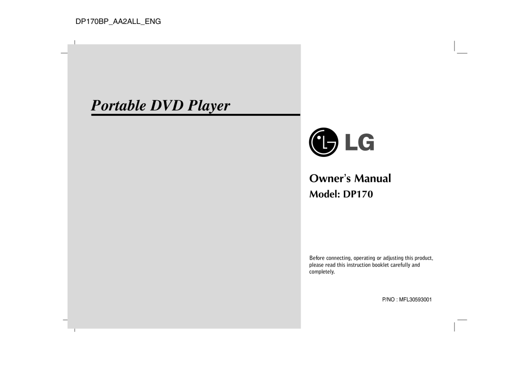 LG Electronics DP170 owner manual Portable DVD Player 