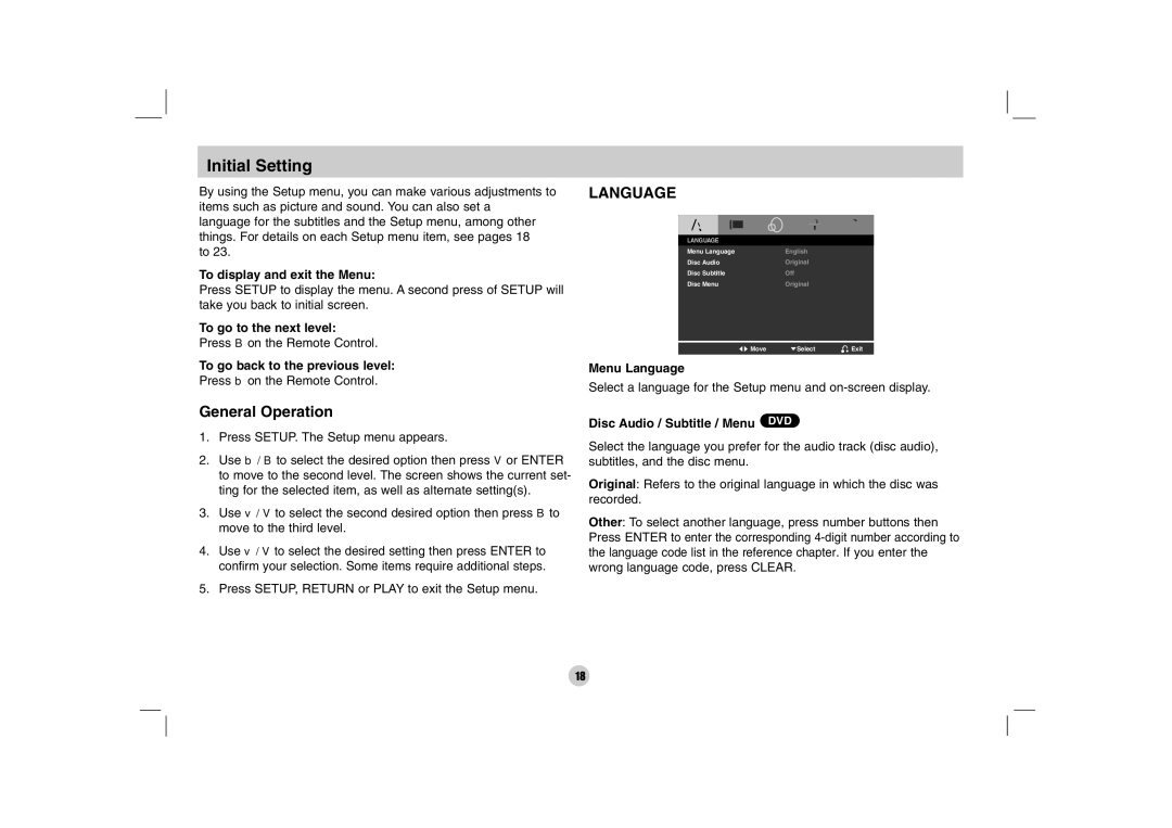 LG Electronics DP170 owner manual Initial Setting, General Operation 