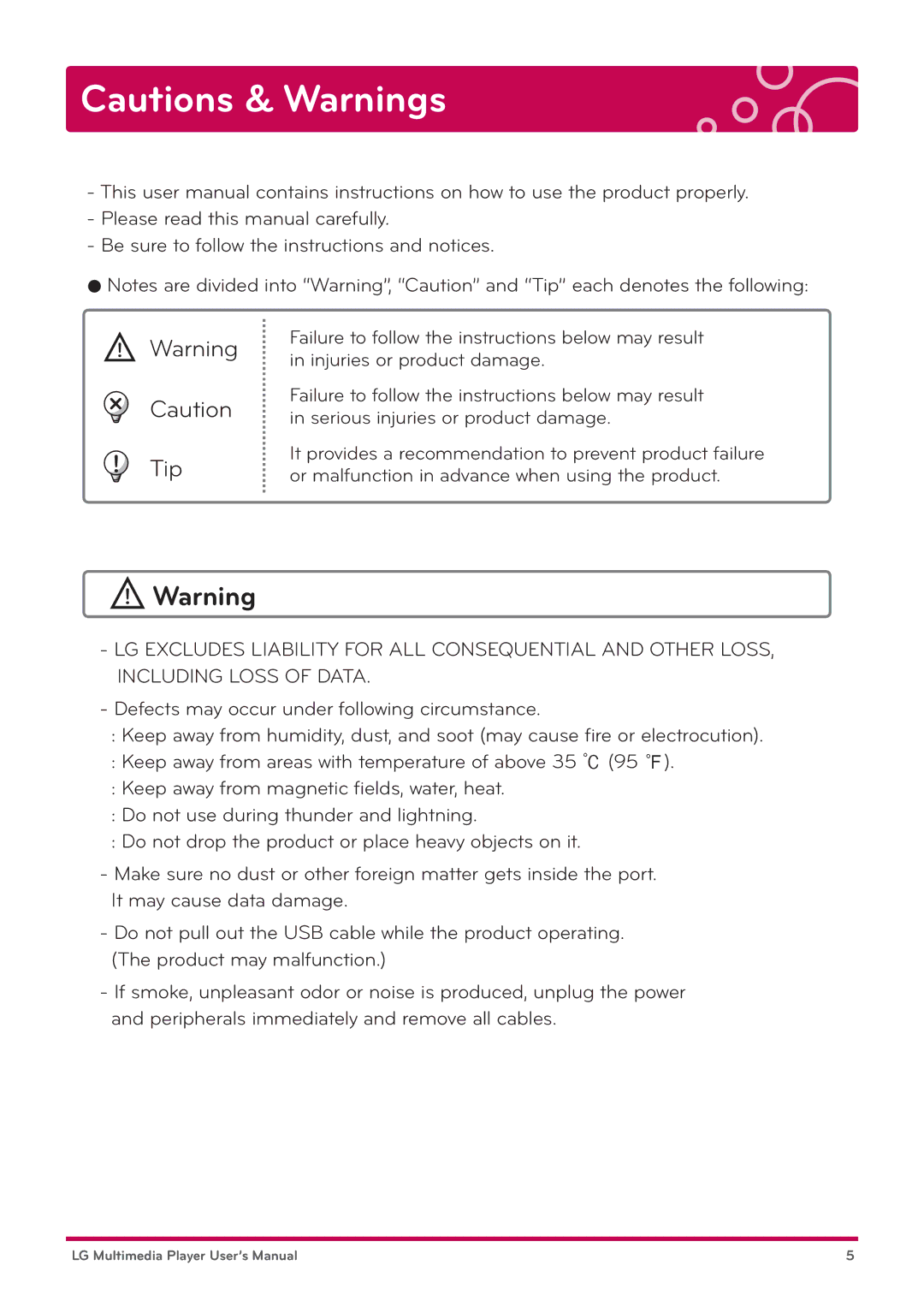 LG Electronics DP1W, DP1B user manual Tip 