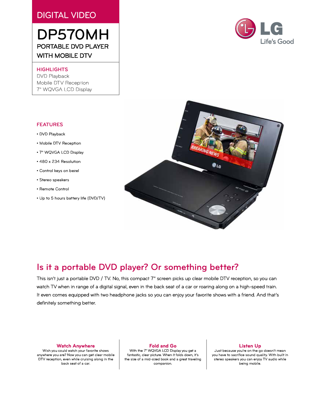 LG Electronics DP570MH manual Digital Video, Is it a portable DVD player? Or something better?, Highlights, Features 