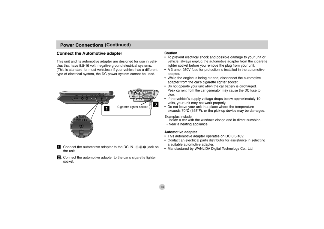 LG Electronics DP771 owner manual Connect the Automotive adapter 