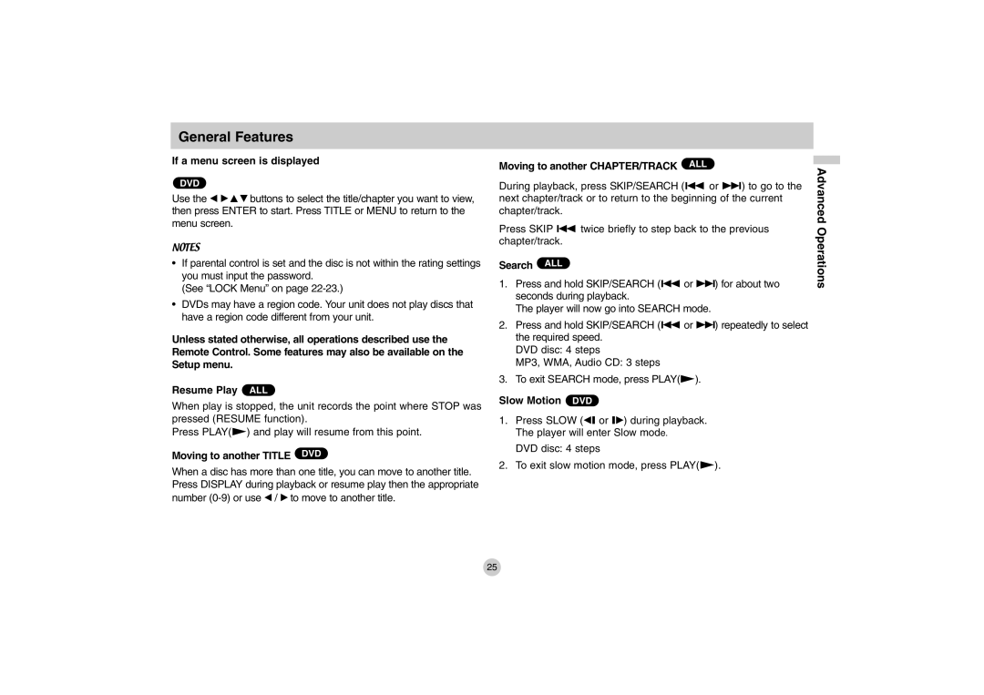 LG Electronics DP771 owner manual General Features 