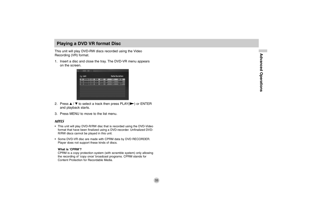 LG Electronics DP771 owner manual Playing a DVD VR format Disc, What is ‘CPRM’? 