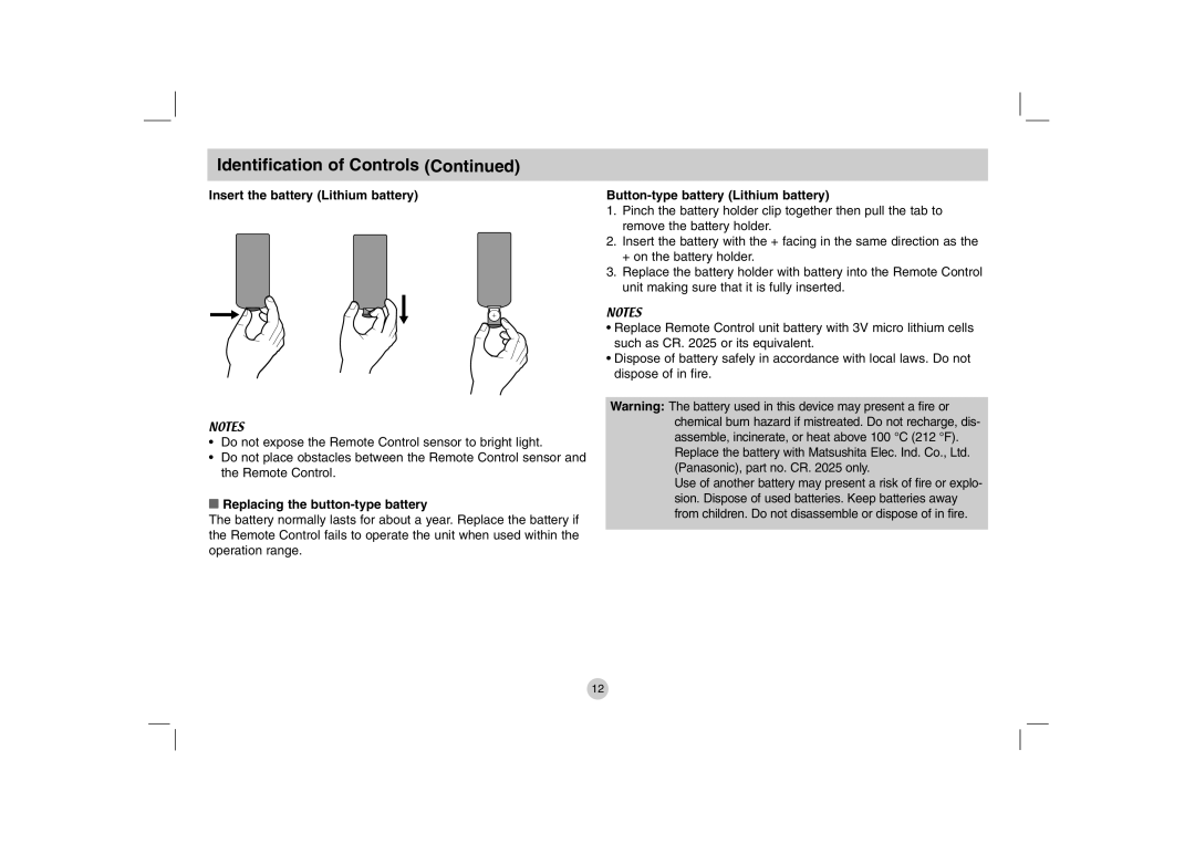 LG Electronics DP771 owner manual Insert the battery Lithium battery, Replacing the button-type battery 