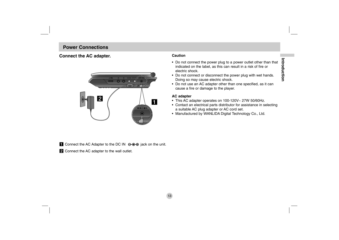 LG Electronics DP771 owner manual Power Connections, Connect the AC adapter 