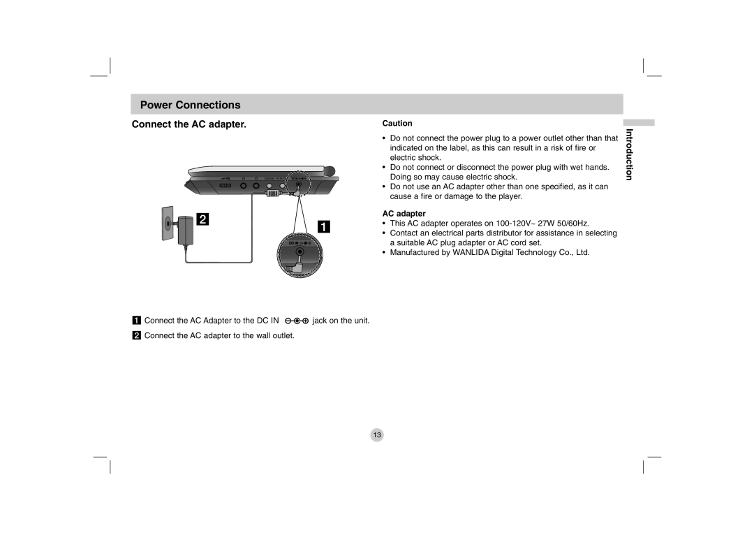 LG Electronics DP280-N, DP781 owner manual Power Connections, Connect the AC adapter 