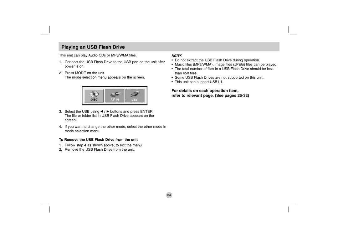 LG Electronics DP781, DP280-N owner manual Playing an USB Flash Drive, To Remove the USB Flash Drive from the unit 