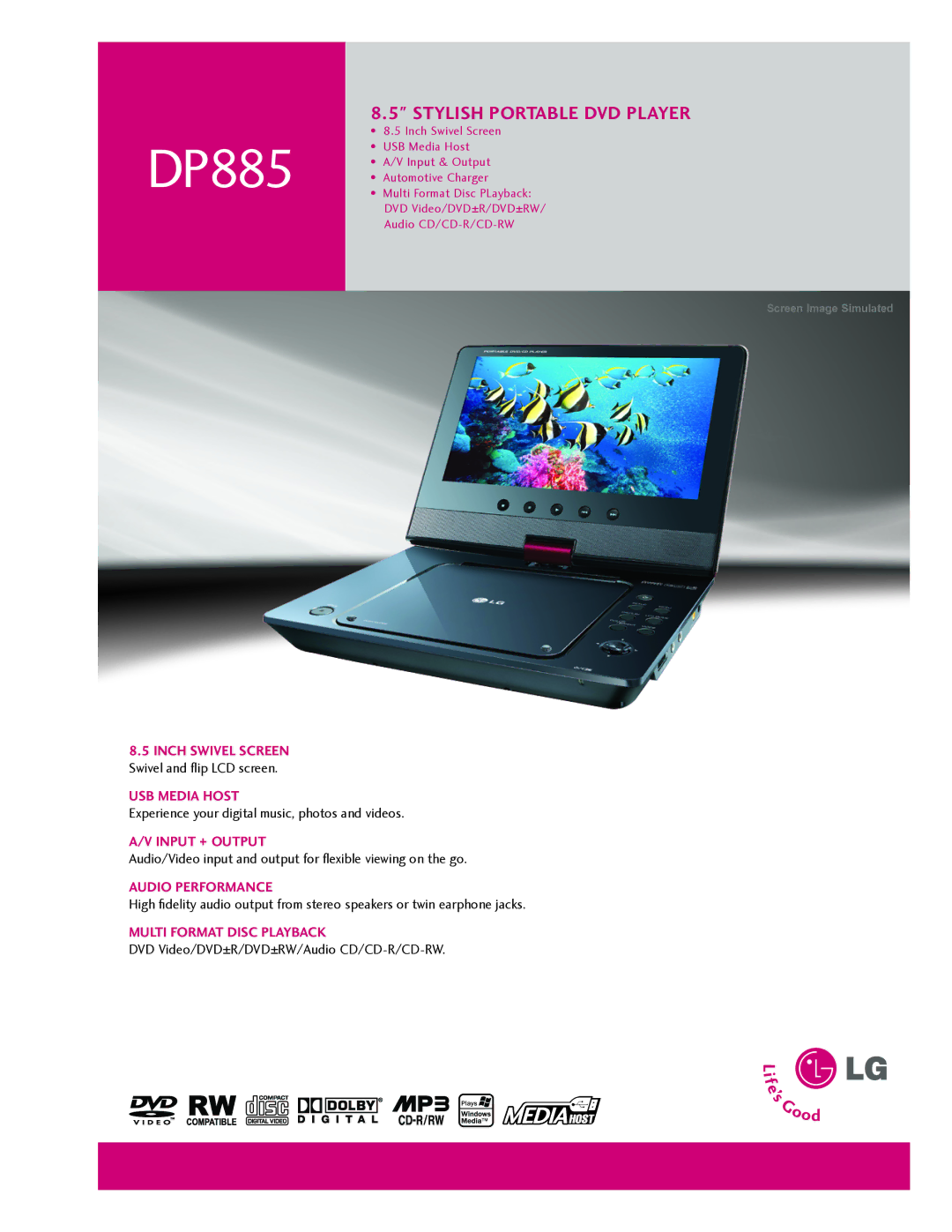 LG Electronics DP885 manual 