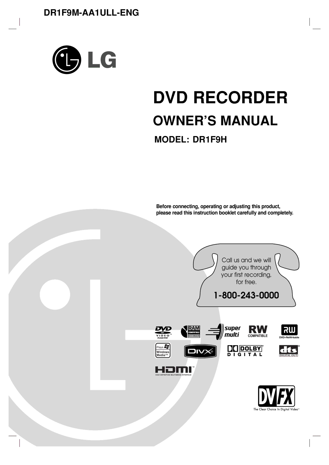 LG Electronics DR1F9M owner manual DVD Recorder 