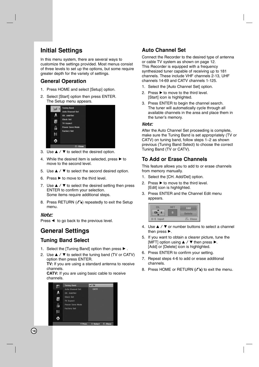 LG Electronics DR1F9M owner manual Initial Settings, General Settings 