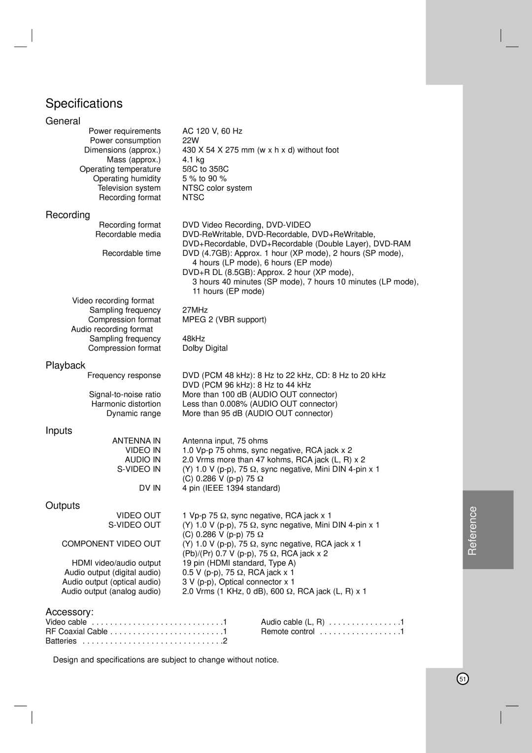 LG Electronics DR1F9M owner manual Specifications 