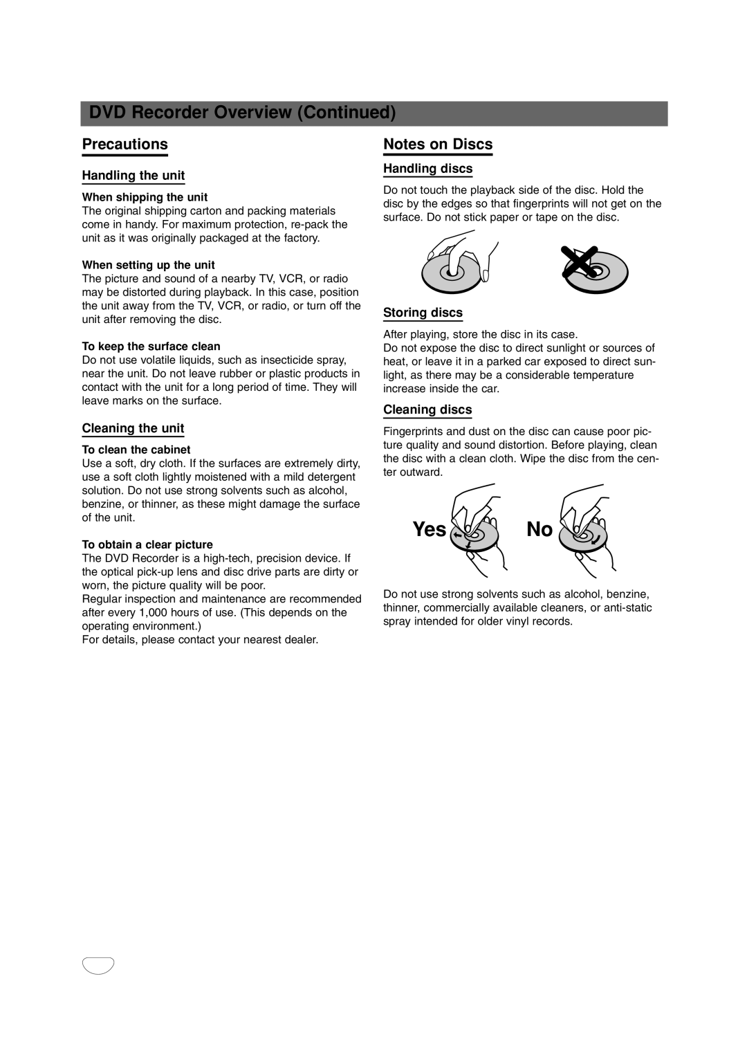 LG Electronics DR4912 owner manual Precautions 