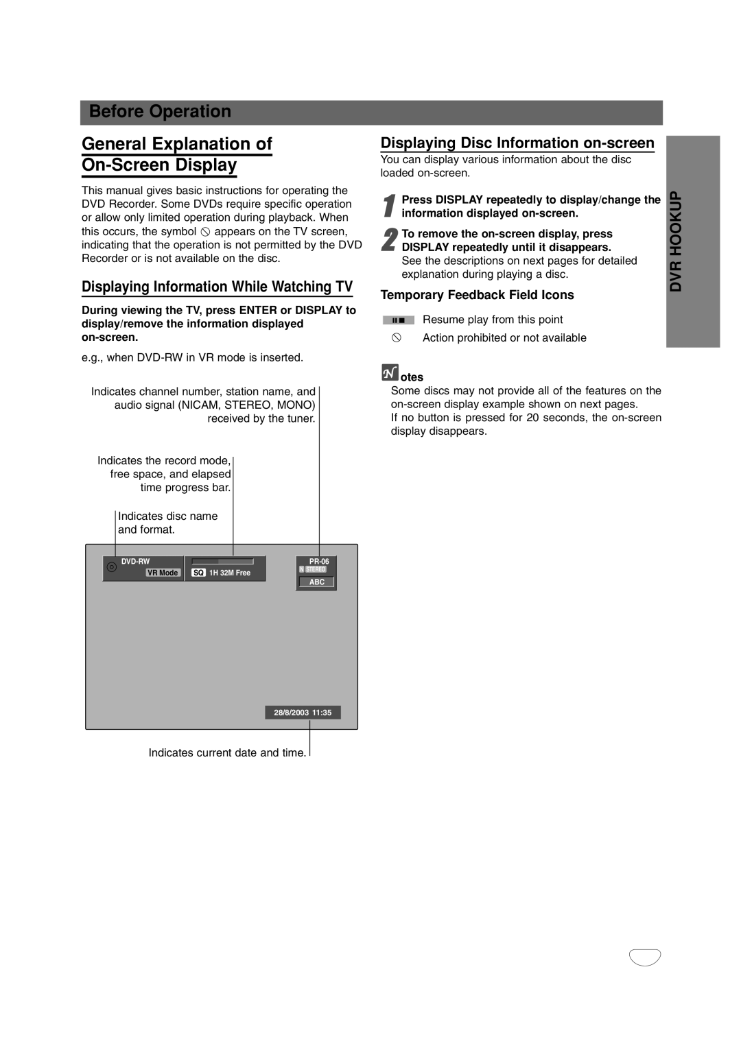 LG Electronics DR4912 Before Operation General Explanation On-Screen Display, Displaying Information While Watching TV 