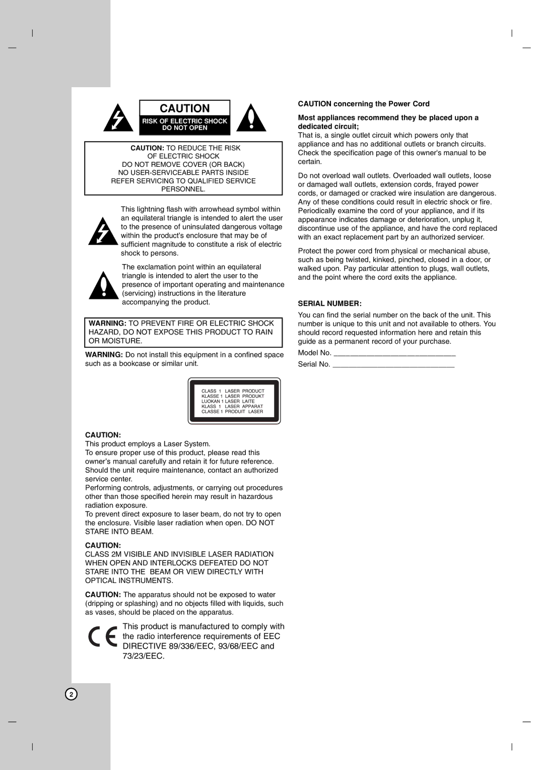 LG Electronics DR7400 owner manual Serial Number 