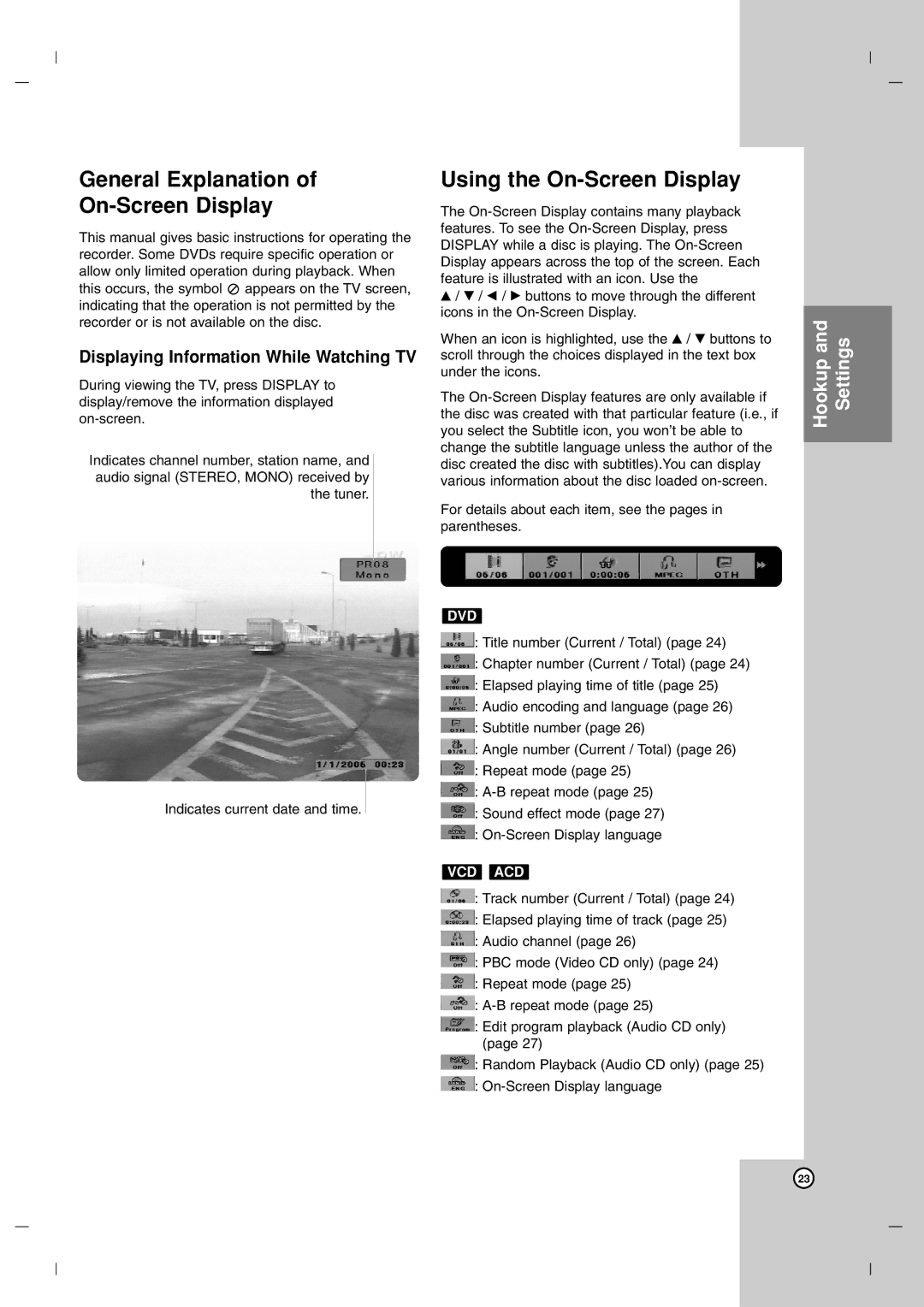 LG Electronics DR7400 owner manual General Explanation On-Screen Display, Using the On-Screen Display 