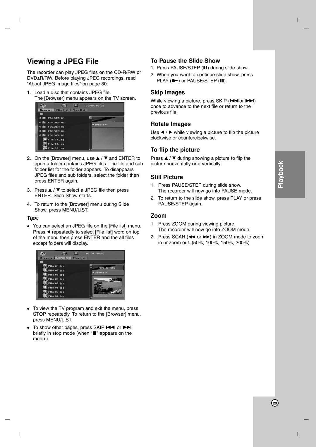 LG Electronics DR7400 owner manual Viewing a Jpeg File 