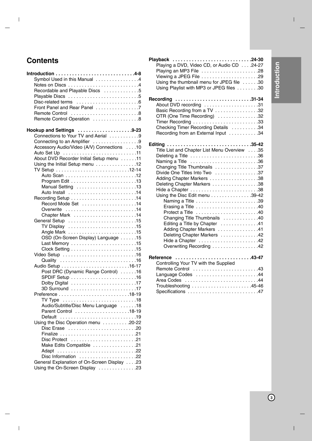 LG Electronics DR7400 owner manual Contents 