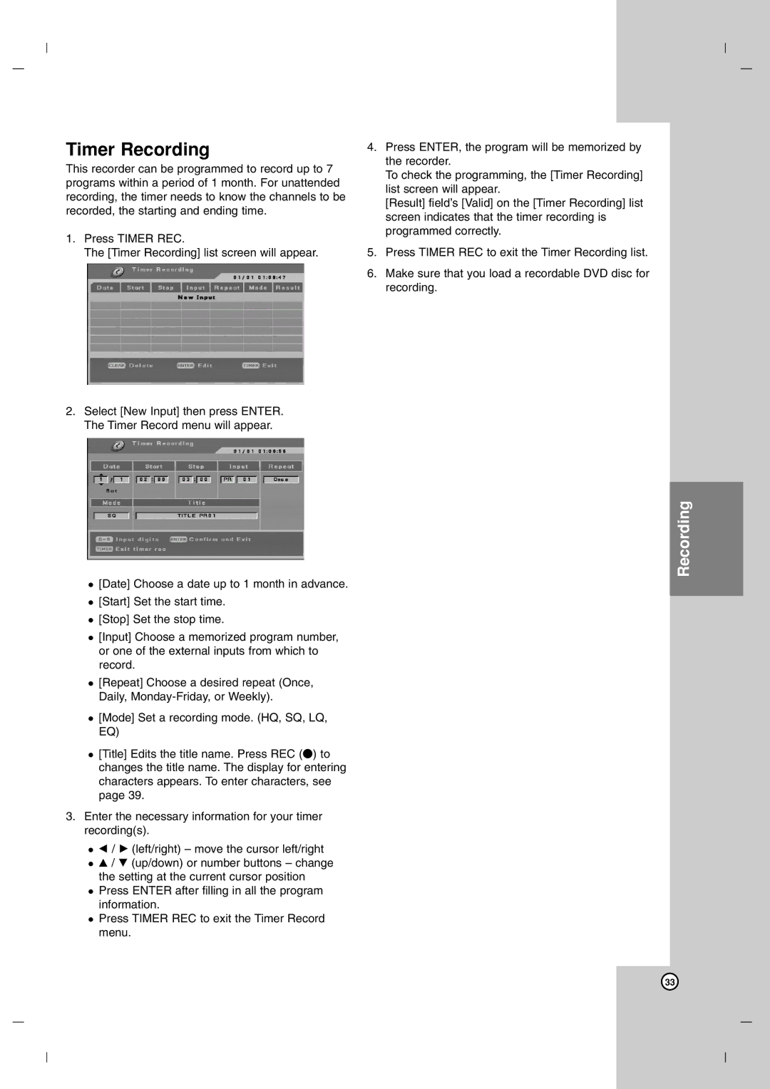 LG Electronics DR7400 owner manual Timer Recording 