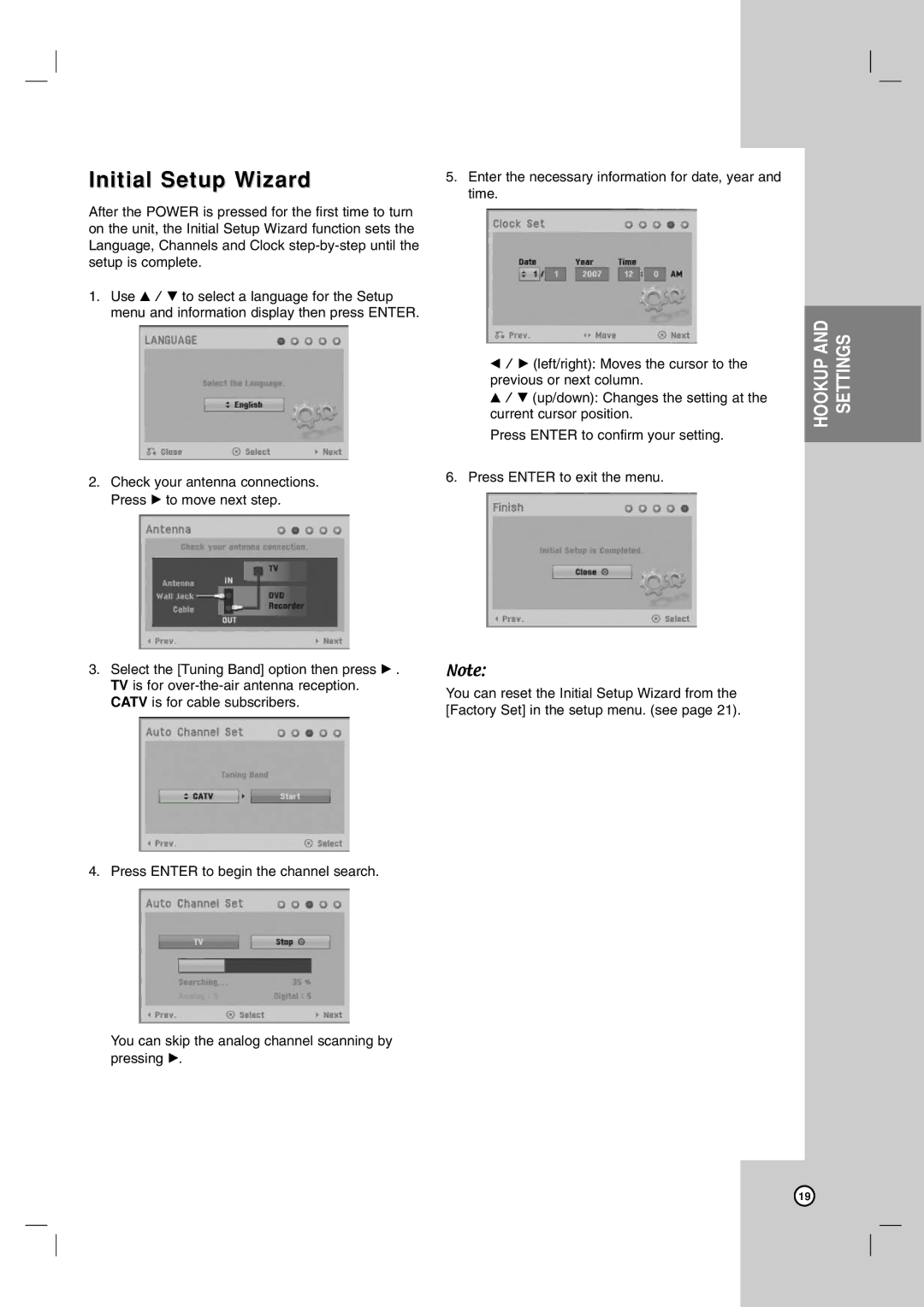 LG Electronics DR787T owner manual Initial Setup Wizard 