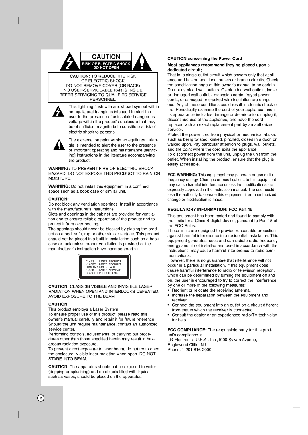 LG Electronics DR787T owner manual Regulatory Information FCC Part 