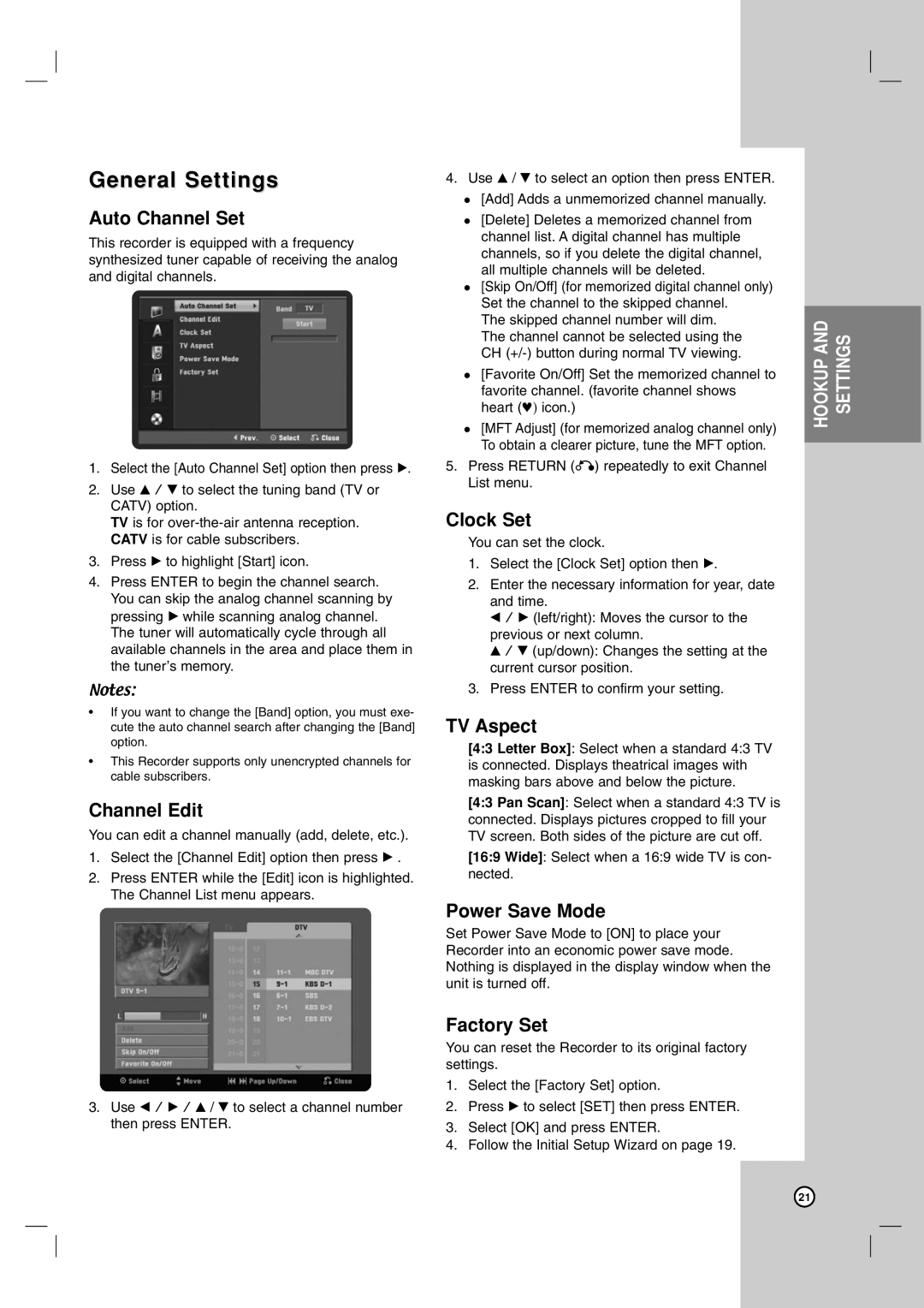 LG Electronics DR787T owner manual General Settings 