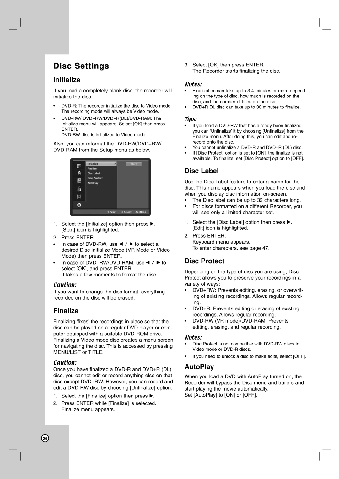 LG Electronics DR787T owner manual Disc Settings 