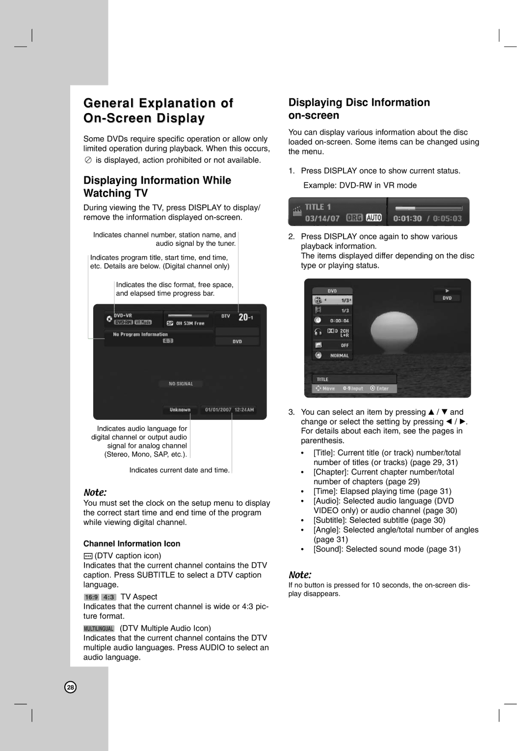 LG Electronics DR787T owner manual General Explanation of On-Screen Display, Displaying Information While Watching TV 