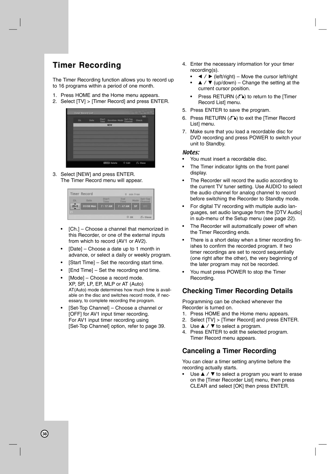 LG Electronics DR787T owner manual Checking Timer Recording Details, Canceling a Timer Recording 