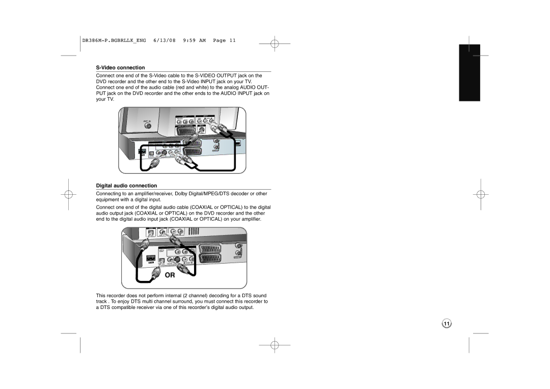 LG Electronics DRT389H manual Video connection, Digital audio connection 