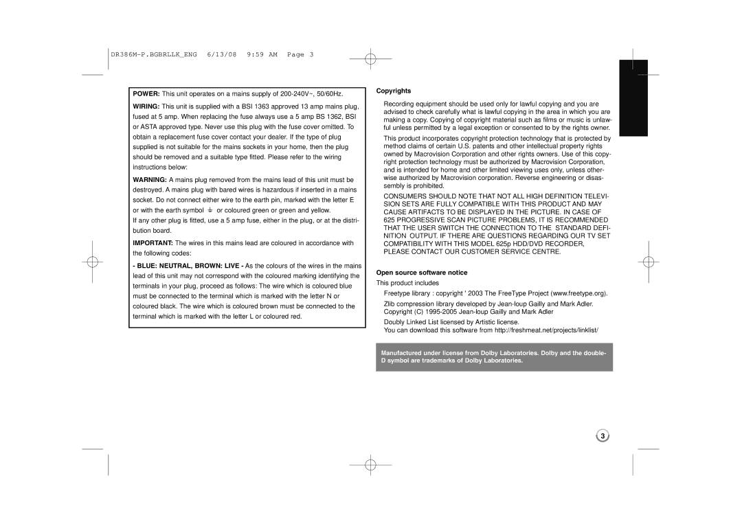 LG Electronics DRT389H manual Copyrights, Open source software notice 