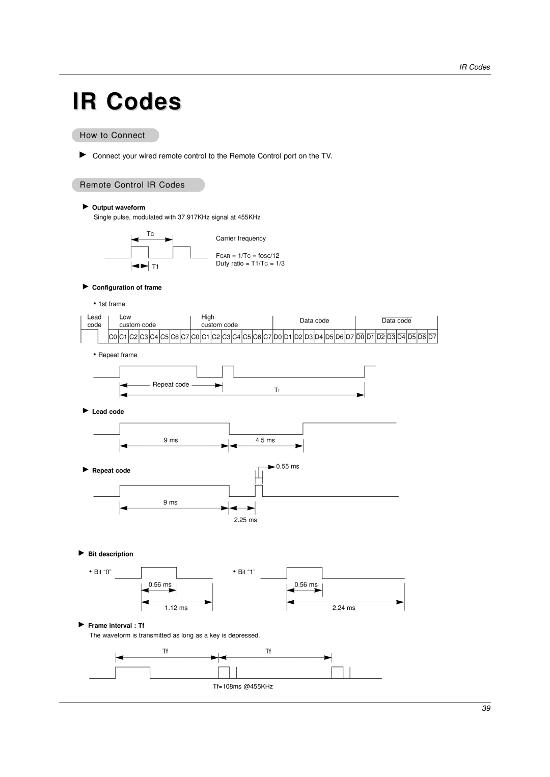 LG Electronics DU-37LZ30 owner manual How to Connect, Remote Control IR Codes 