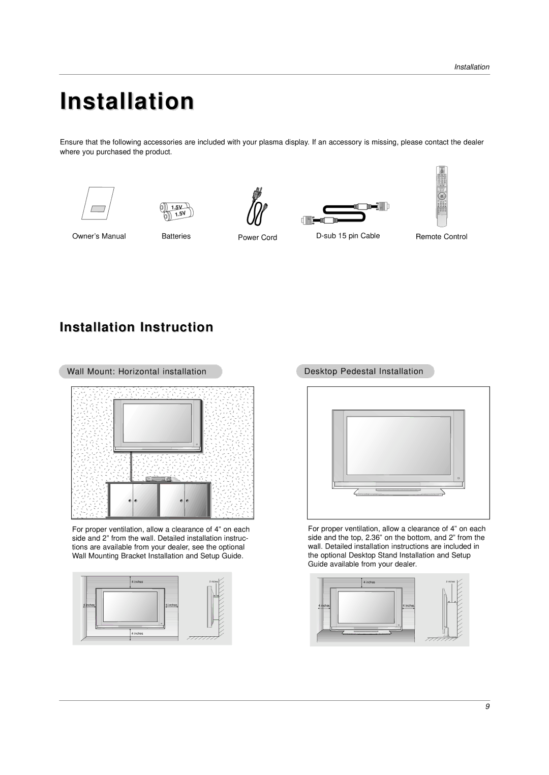 LG Electronics DU-37LZ30 owner manual Installation Instruction 