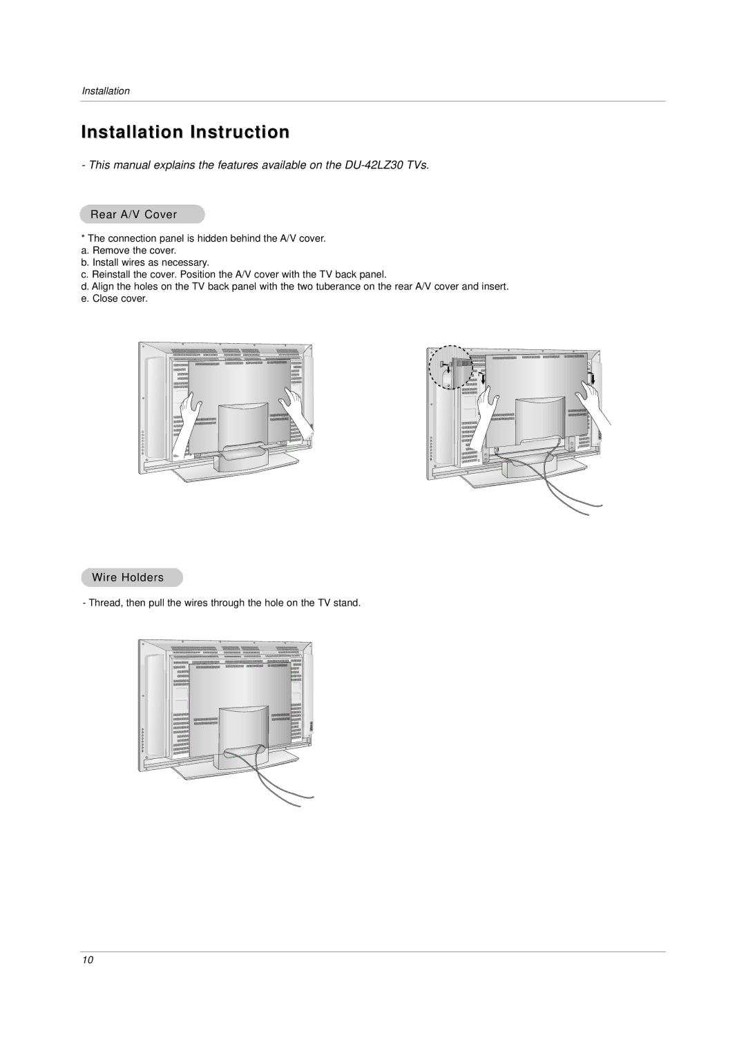 LG Electronics DU-42LZ30, DU-30LZ30 owner manual Rear A/V Cover, Wire Holders 