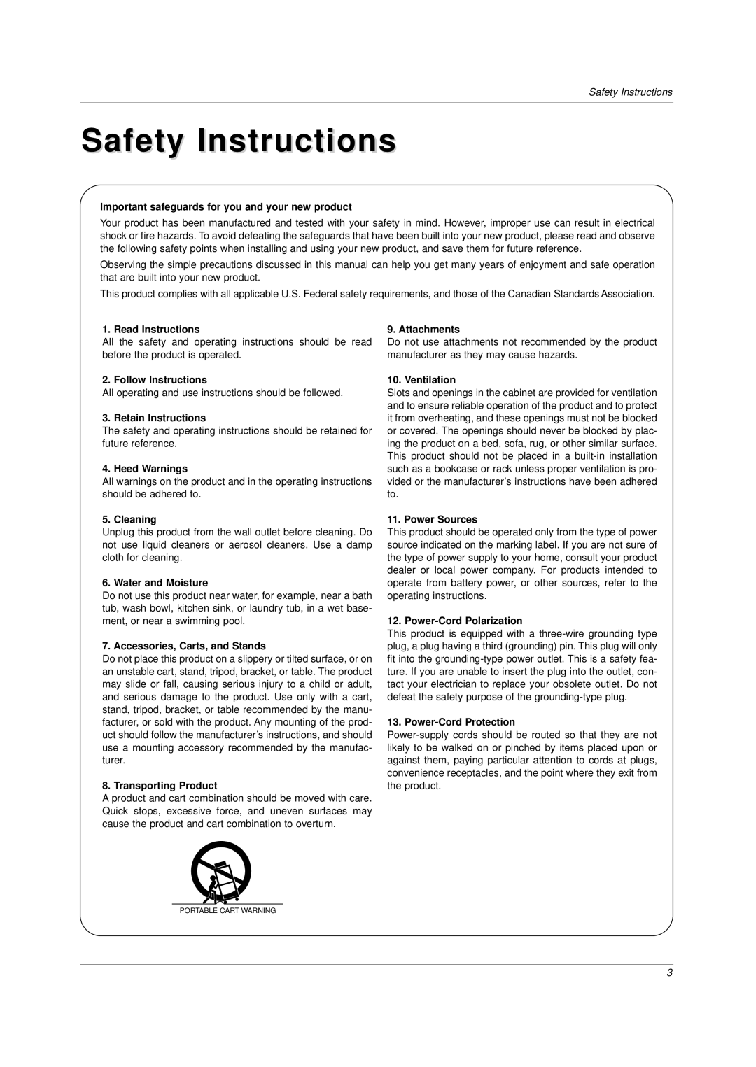 LG Electronics DU-30LZ30 Important safeguards for you and your new product, Read Instructions, Attachments, Heed Warnings 