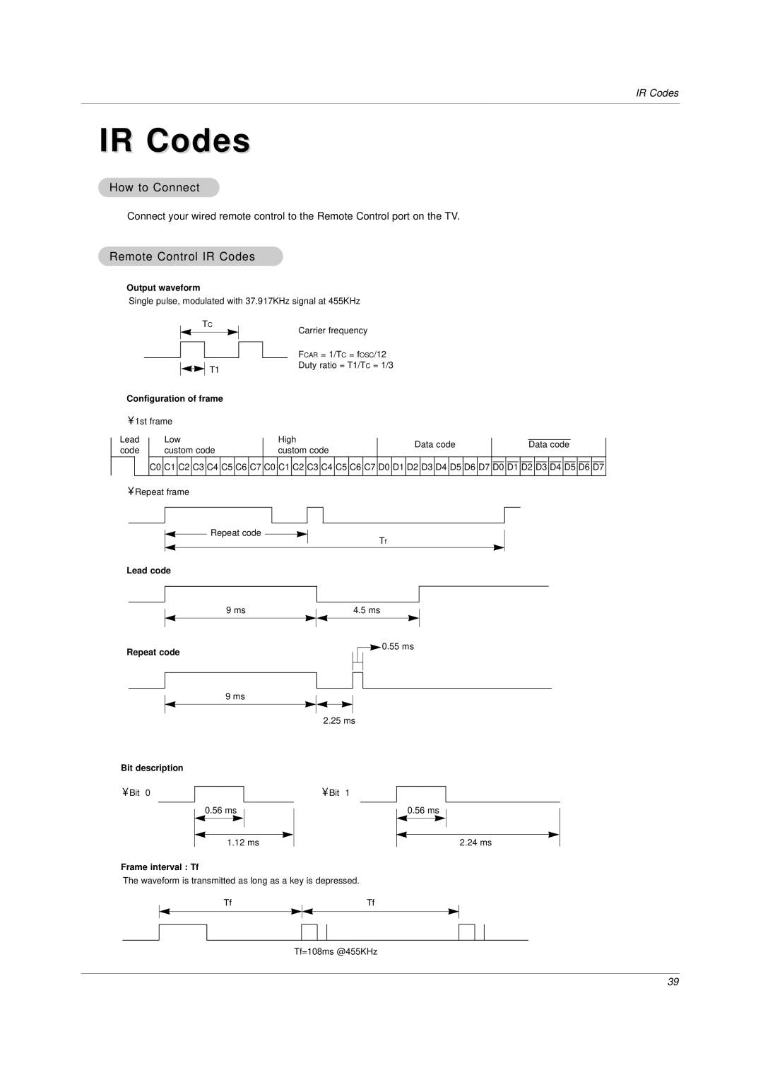 LG Electronics DU-30LZ30, DU-42LZ30 owner manual How to Connect, Remote Control IR Codes 