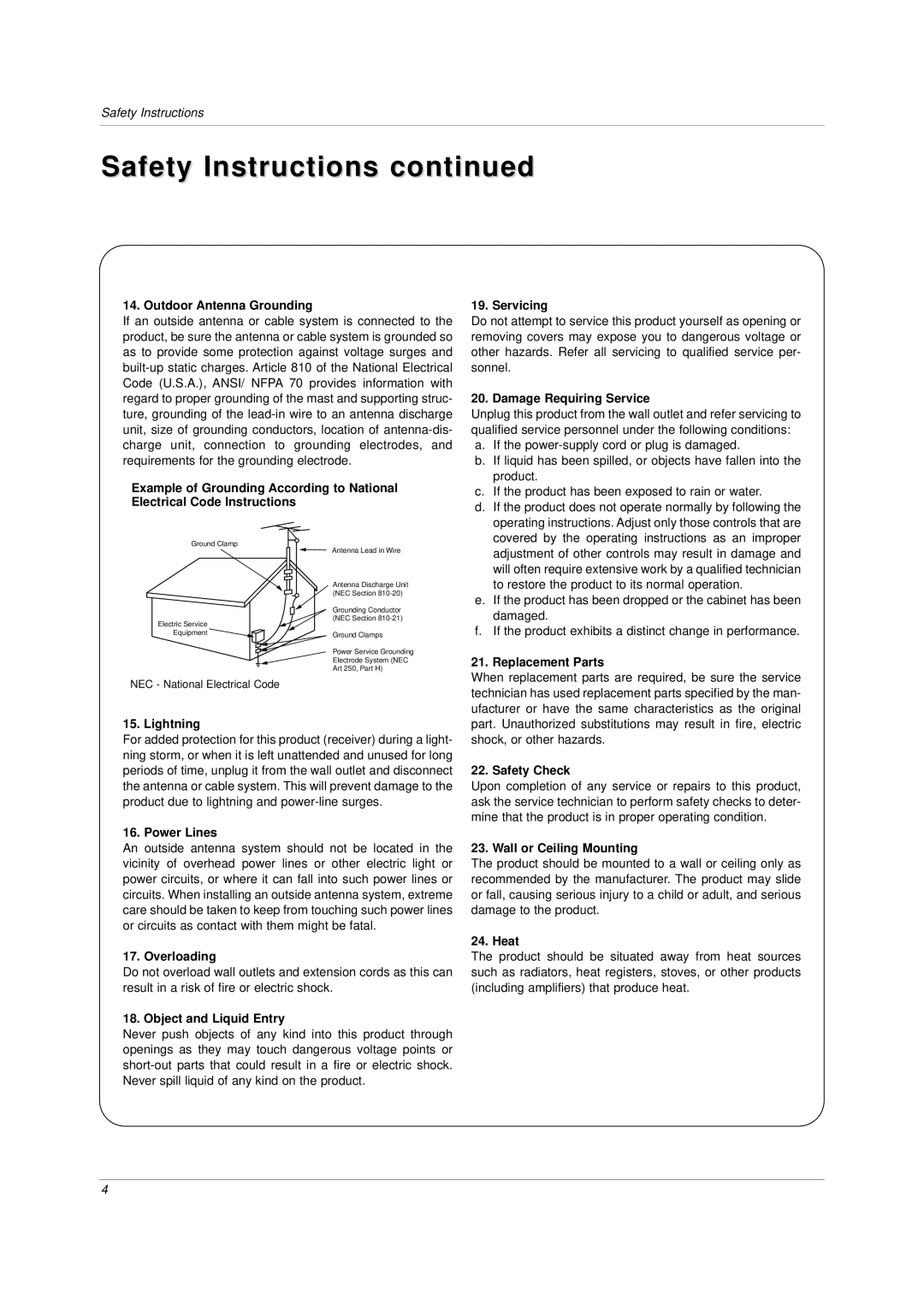 LG Electronics DU-42LZ30, DU-30LZ30 owner manual Safety Instructions 