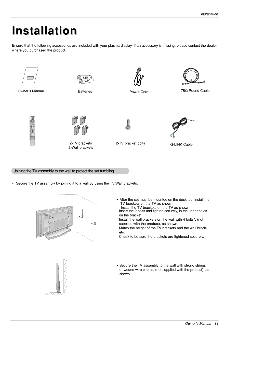 LG Electronics DU-42PY10X owner manual Installation 