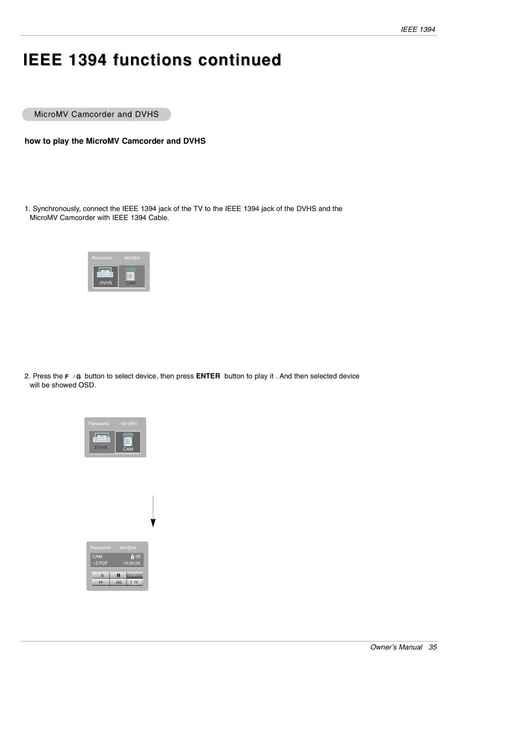 LG Electronics DU-42PY10X owner manual How to play the MicroMV Camcorder and Dvhs 