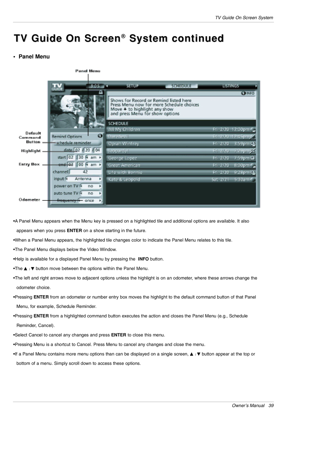 LG Electronics DU-42PY10X owner manual Panel Menu 