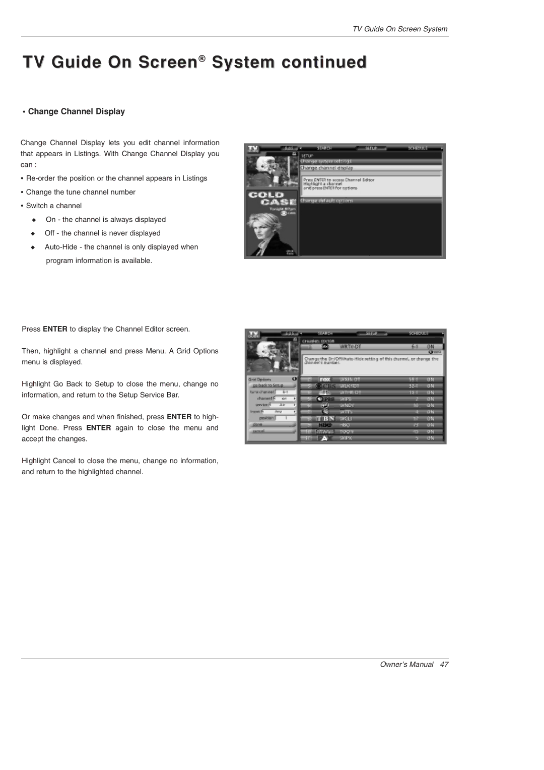 LG Electronics DU-42PY10X owner manual Change Channel Display 